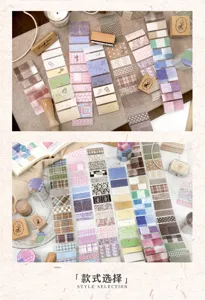 Detailansicht verschiedener Vintage-Washi-Tape-Muster für DIY-Scrapbooking.