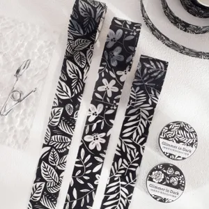 Dekoratives schwarz-weißes PET-Klebeband mit Blumen- und Blattmustern für Scrapbooking