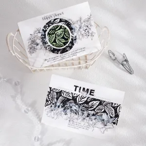 Elegantes Set aus schwarz-weißem Blumen-Washi-Tape für Journaling und kreative Dekoration