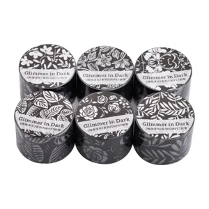 Glimmer in Dark Serie Schwarz-Weiß PET-Dekoband Set mit eleganten Blumenmotiven