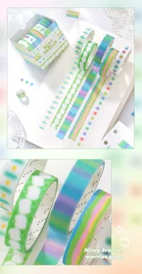 Gros plan du set de rubans adhésifs pailletés Mint Breeze avec des motifs de nuages.