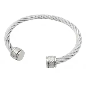 Bracelet manchette ouvert en acier inoxydable cable twist avec embouts losanges chic mode