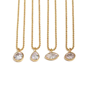 Elegant 18K gold plated stainless steel necklaces with various zircon pendant shapes