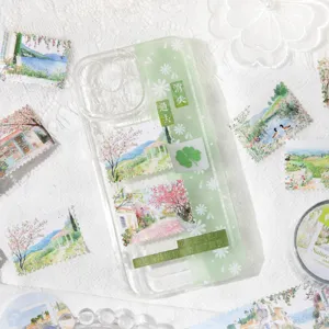Autocollants de timbres nature et ruban adhésif washi pailleté pour décoration DIY