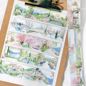 Ruban adhésif décoratif washi paysage aquarelle style timbre pour scrapbooking et agenda