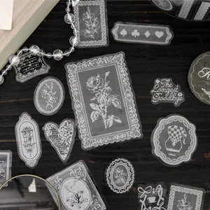 Yanji PET Decorative Tape Pixel Rosette Series White Lace Pattern Vintage DIY Scrapbooking Material Journaling Stickers Roll