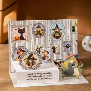 Autocollants de cadre photo sorcière et chat noir ruban washi pour décoration de journal