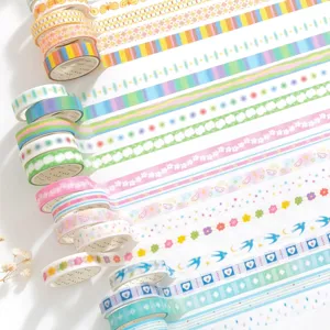 Lot de rubans adhésifs washi pailletés aux motifs pastel pour scrapbooking