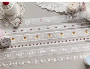 Dekorative Spitzen-Washi-Tapes mit süßen Erdbeer- und Pudding-Dessert-Motiven für DIY