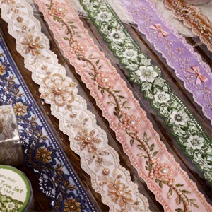 Retro Story vintage flower trim set decorative tapes with pearl patterns for journaling DIY