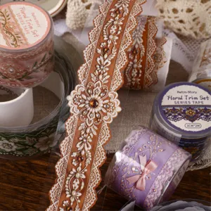 Retro Story Floral Trim Set vintage lace PET tape for DIY journaling and scrapbooking