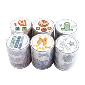 Set van 6 decoratieve washi-tapes met realistische borduurpatronen voor scrapbooking