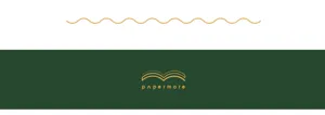 Μινιμαλιστικό banner με το λογότυπο PaperMore για είδη χαρτοπωλείου σε πράσινο και χρυσό