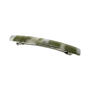 Elegant minimalist rectangular resin hair barrette with green and white marble pattern