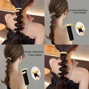 Women High Elastic Telephone Wire Hair Ring Bubble Braid Styling Accessory Japanese Style Alloy Metal Decoration Hair Tie Gold Silver Hair Accessory