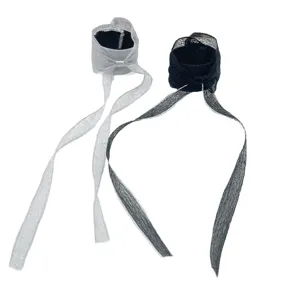 Ensemble de pinces à cheveux nœud doux style coréen avec longs rubans élégants noir et blanc