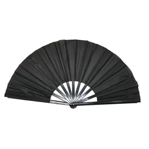 Grand éventail Kung Fu noir de 33 cm avec monture en plastique et feuille en tissu