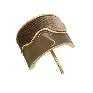 Fermaglio per capelli a U ondulato con velluto marrone e smalto oliva in oro