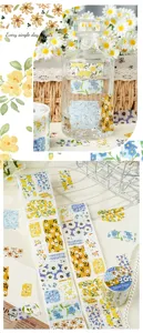 Detail view of floral fabric style washi tape for decorative scrapbooking journals