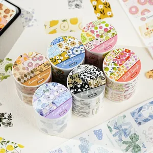 Set of 6 rolls of decorative washi tapes with vintage floral and artistic patterns