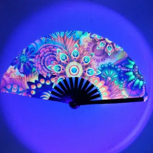 Grand éventail pliable réactif aux UV de 10 pouces avec motifs fluorescents