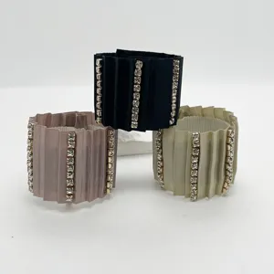 Pinza para el Cabello con Gancho para Coleta de Tela Plisada Estilo Japonés con Diamantes de Imitación Accesorio para el Cabello de Lujo