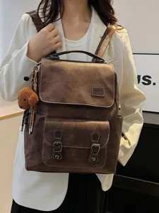 Zaino vintage in pelle PU marrone per donna con grande capacità e dettaglio fibbia