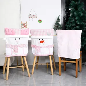 Housse de chaise de Noël rose avec motif de renne et bonhomme de neige pour maison