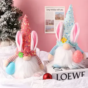 Peluche gnomo di Pasqua LED con paillettes, orecchie di coniglio e uova per decorazione.