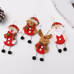 Cute Christmas plush hanging ornaments set featuring Santa Claus snowman reindeer bear dolls.