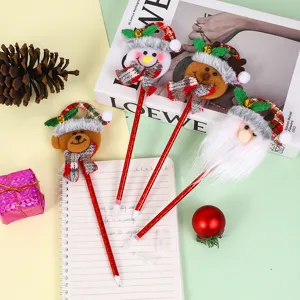 Christmas cartoon ballpoint pens set with cute Santa snowman bear designs for school gifts.