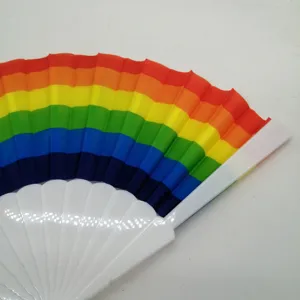23cm rainbow folding hand fan with white plastic ribs colorful gift fan portable