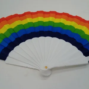 rainbow folding fan plastic bone detail view colorful hand fan close-up display item