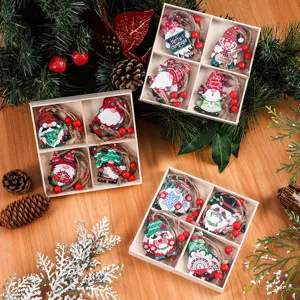 12pcs Christmas wooden gnomes ornaments set in box, colorful hanging pendants for Xmas tree.
