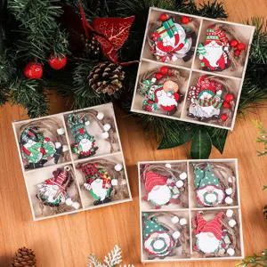 Christmas wooden gnomes ornaments set in boxes, perfect for holiday tree hanging and festive decor.