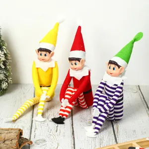 Christmas long-leg elf plush doll set, cute stuffed toy for holiday home window decoration.