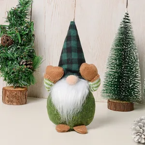 Cute Christmas Gnome Faceless Doll with Plaid Hat Forest Old Man Holiday Decor Toy