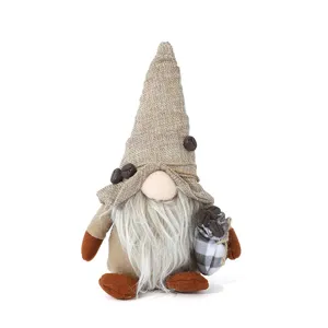 Bambola di peluche gnomo da caffè con cappello di juta e barba lunga, decoro per casa.