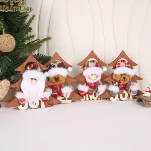 Christmas wooden tree hanging ornament plush doll holiday home door decoration set