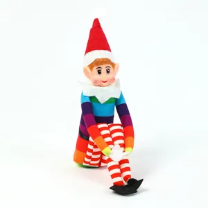 Christmas long-legged elf plush doll toy, cute stuffed holiday scout shelf sitter decoration.