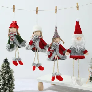 Christmas hanging plush dolls set, cute knitted angel and Santa doll decorations for tree.