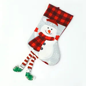 Christmas stocking detail, snowman print and hanging legs design for holiday decor.