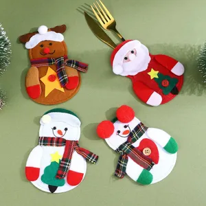 Ensemble de pochettes à couverts de Noël, joli père Noël renne bonhomme de neige déco table.