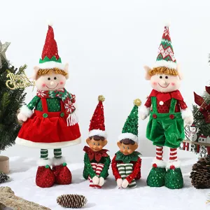 Christmas elf doll plush toys set festive red green standing sitting holiday home decor table