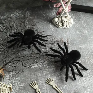 Halloween Black Flocked Spider Prop Simulation Trick Toy Party Haunted House Bar KTV Festive Decoration