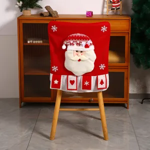 Housse de chaise de Noël rouge en tricot avec Père Noël pour décoration salle