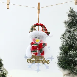 Christmas snowman pendant with plaid hat and scarf, lovely holiday hanging ornament for tree.