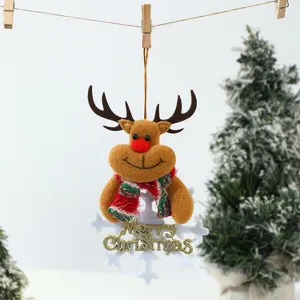 Christmas felt reindeer hanging ornament with snowflake and golden letters for tree decor.