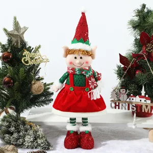 Christmas elf doll plush toy red and green standing ornament holiday festive decoration