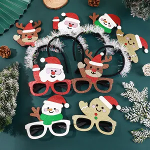 Christmas Party Glasses Headband Set Santa Snowman Reindeer Glitter Xmas Dress Up Photo Props Festive Supplies